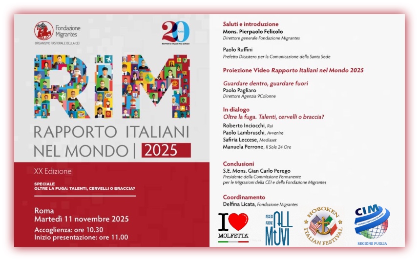 A Roma la presentazione della XX edizione del Rapporto Italiani nel Mondo