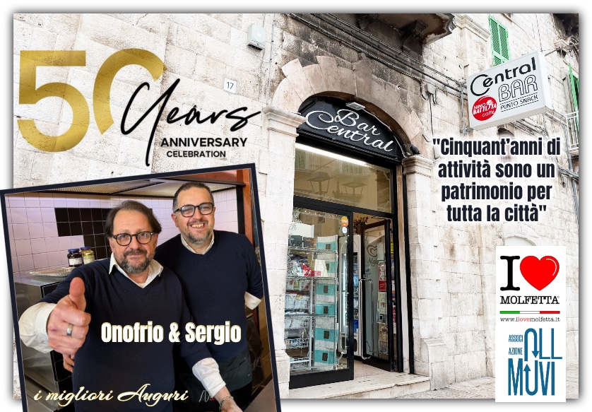 50 anni del Central Bar: mezzo secolo di caffe', sorrisi e tradizione nel cuore di Molfetta