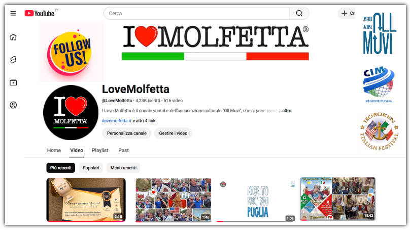 Oltre 500 video sul Canale You Tube ilovemolfetta: Follow us