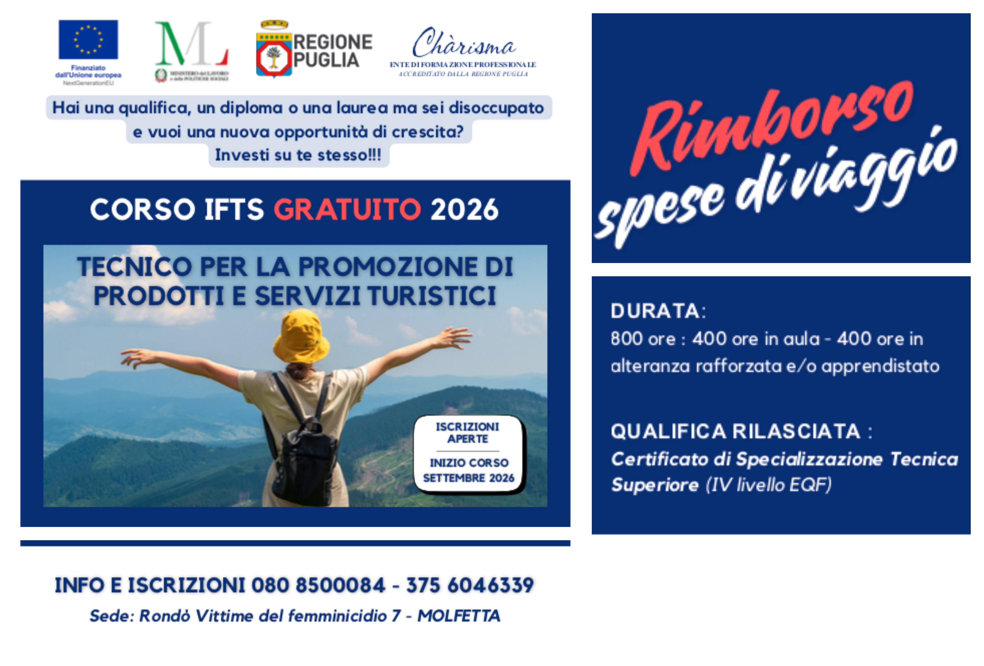 A Molfetta corso gratuito IFTS: Tecnico per la Promozione di Prodotti e Servizi Turistici