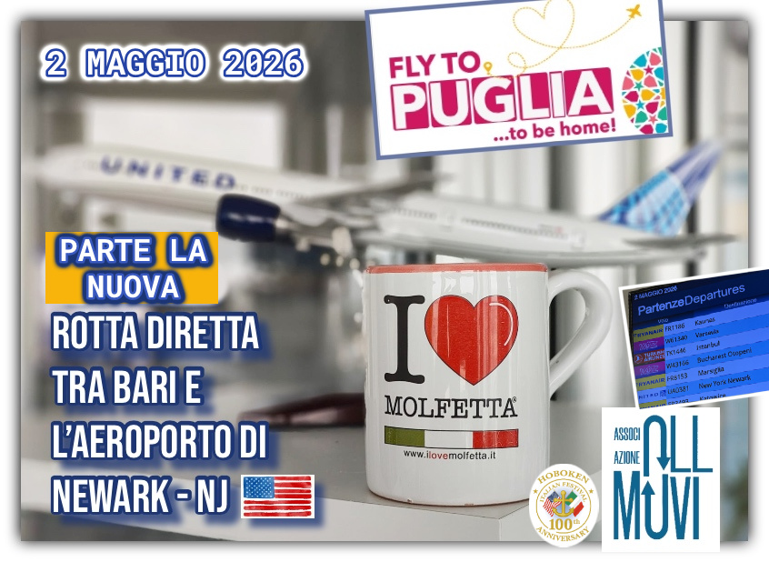 UNITED il primoa volo da Bari a Newark in New Jersey, USA