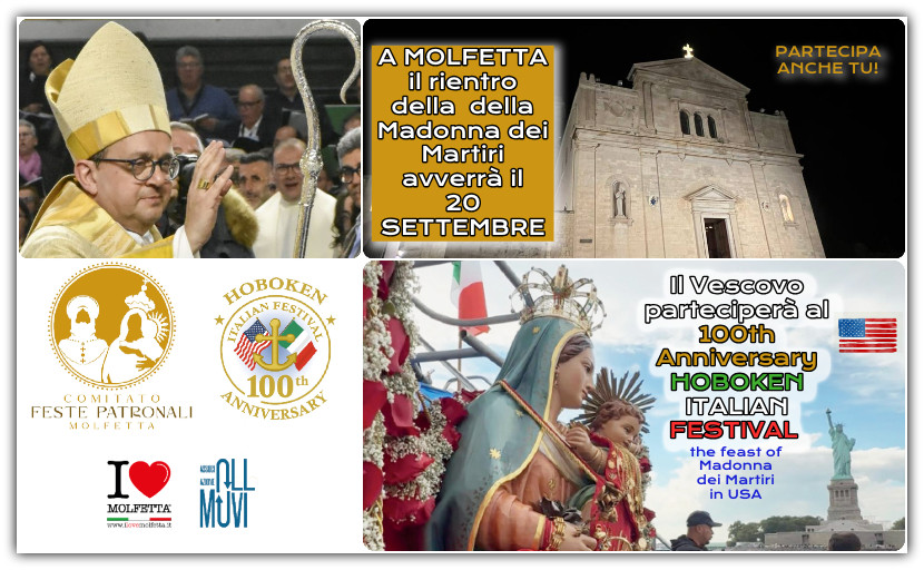 A Molfetta rinviato al 20 settembre il rientro in Basilica della Madonna dei Martiri, si vola ad Hoboken A Molfetta rinviato al 20 settembre il rientro in Basilica della Madonna dei Martiri, si vola ad Hoboken
