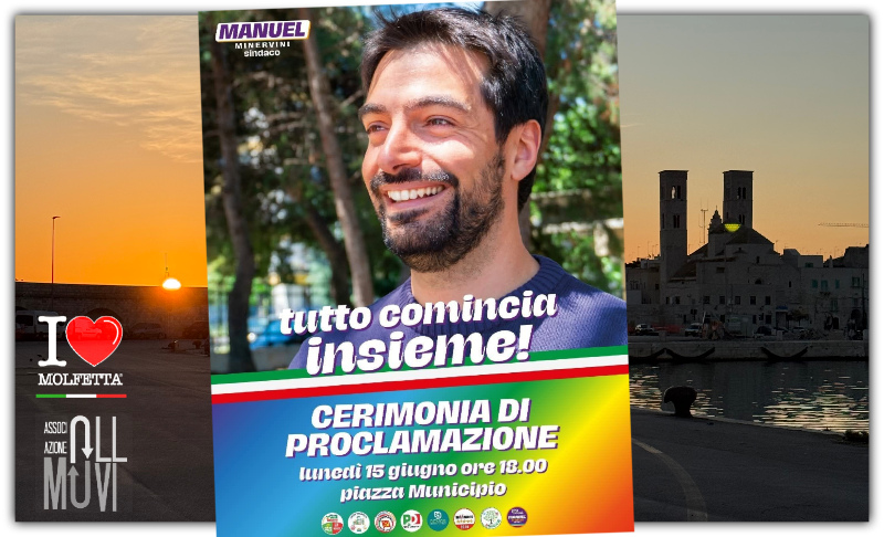 Manuel Minervini proclamato Sindaco di Molfetta: Lunedì 15 Giugno Manuel Minervini proclamato Sindaco di Molfetta: Lunedì 15 Giugno