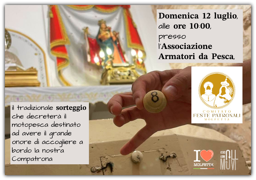 A Molfetta il sorteggio del motopesca: verso la Festa Patronale MdM 2026 A Molfetta il sorteggio del motopesca: verso la Festa Patronale MdM 2026