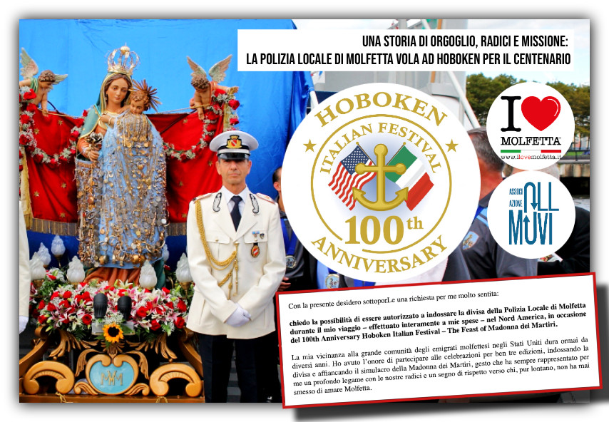 La Polizia Locale di Molfetta vola ad Hoboken per il Centenario della Madonna La Polizia Locale di Molfetta vola ad Hoboken per il Centenario della Madonna