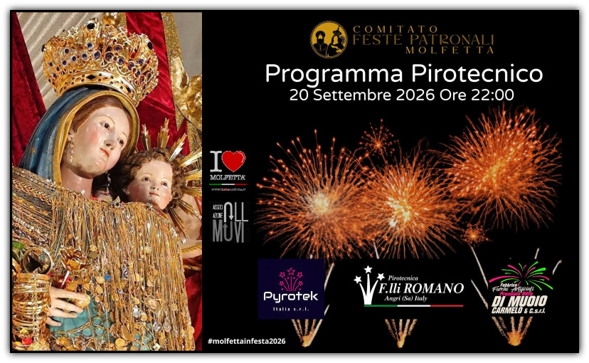 A Molfetta torna il grande spettacolo pirotecnico per il rientro della Madonna dei Martiri A Molfetta torna il grande spettacolo pirotecnico per il rientro della Madonna dei Martiri