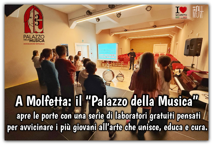 A Molfetta la musica e' per tutti: laboratori gratuiti per bambini e ragazzi