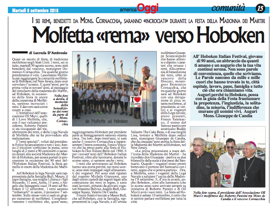 Sui quotidiani americani: Molfetta rema verso Hoboken