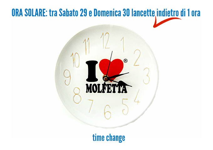 ORA SOLARE: tra Sabato 29 e Domenica 30 lancette indietro di 1 ora