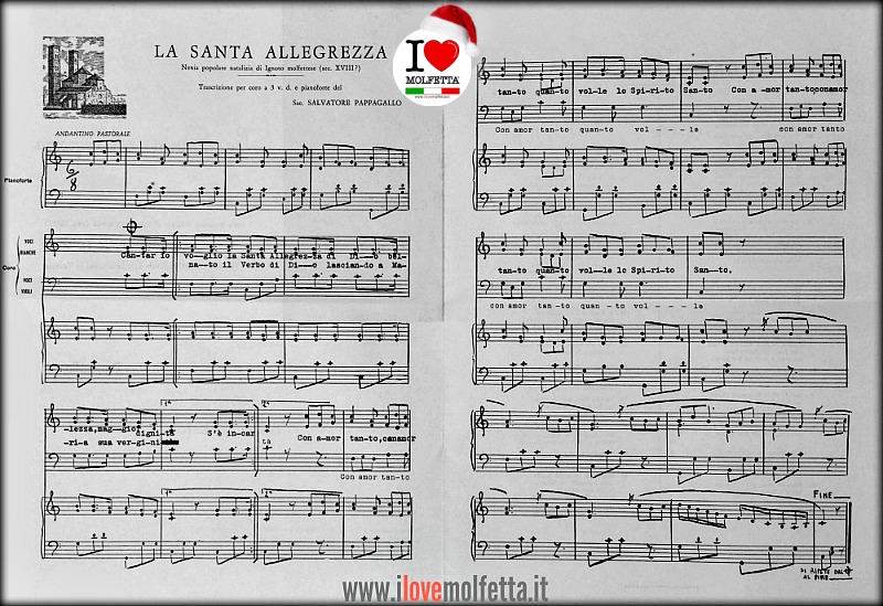 La Santa Allegrezza: lo spartito e il testo