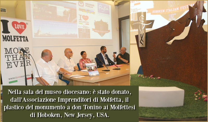 Donato il plastico del monumento a don Tonino ai Molfettesi di Hoboken