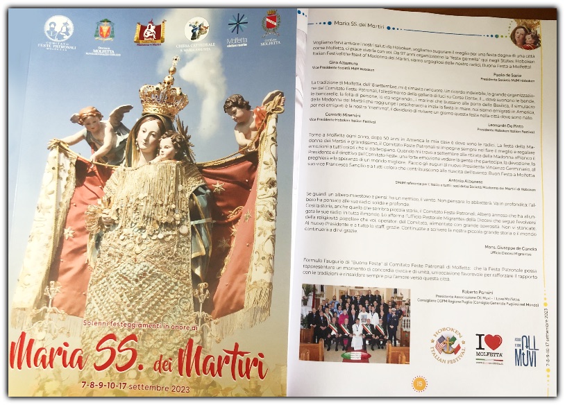 Comitato Feste Patronali Molfetta: il libro 2023 con i saluti da Hoboken NJ