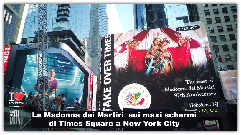 La Madonna dei Martiri  sui maxi schermi di Times Square a New York City