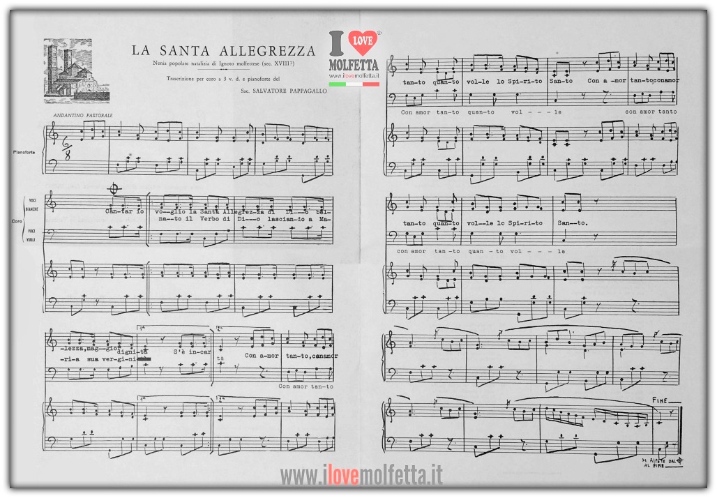 Il canto natalizio molfettese: la Santa Allegrezza con spartito e il testo