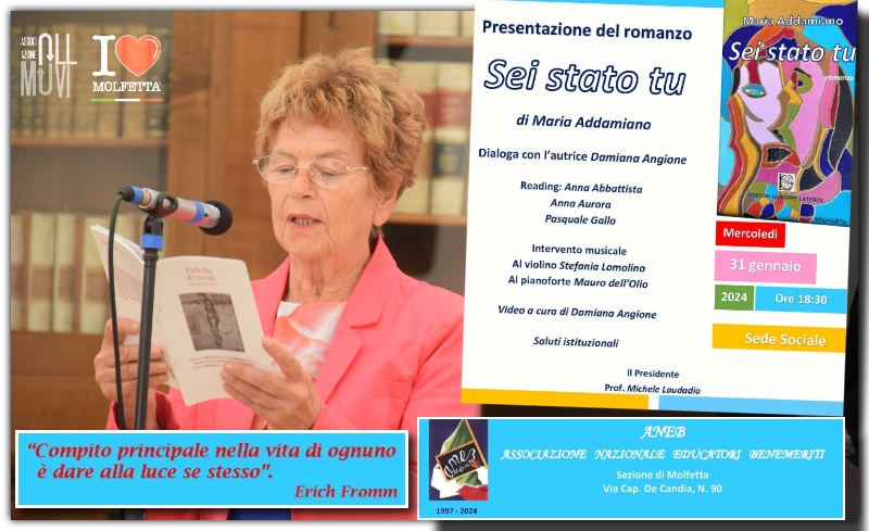 ANEB Molfetta, presentazione del romanzo di Maria Addamiano: Sei stato Tu