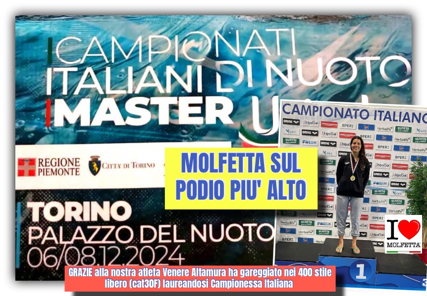 Primo posto della molfettese Venere Altamura nei 400 stile libero a Torino 