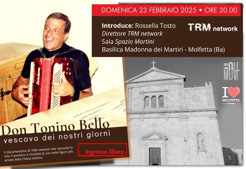 A Molfetta proiezione del documentario: Don Tonino Bello, vescovo dei nostri giorni