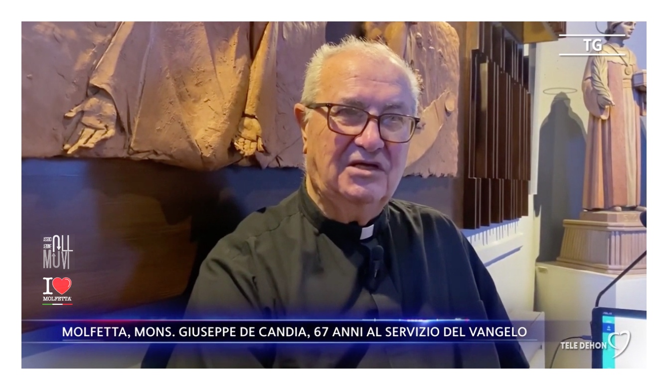 Mons Giuseppe de Candia, segretario di don Tonino Bello, intervistato al TG Tele Dehon